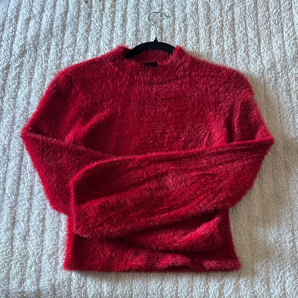 Women's Red Fuzzy Sweater